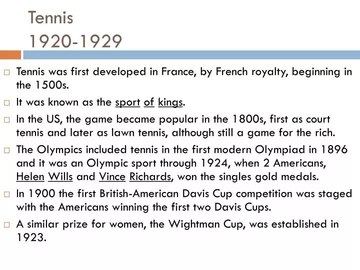 tennis 1920 1929