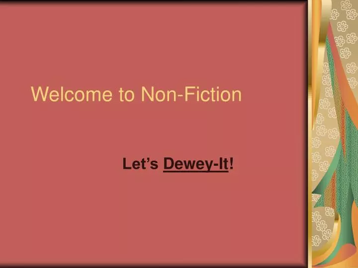 welcome to non fiction
