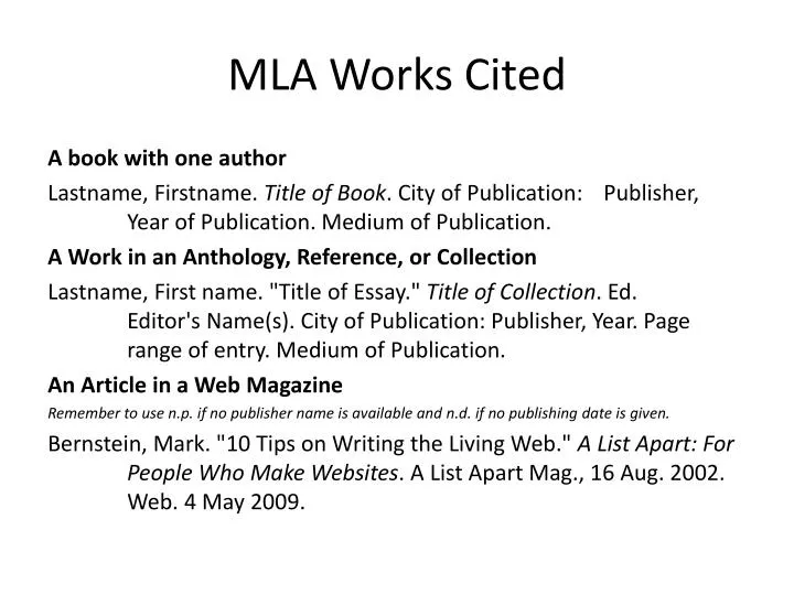 Mla format deals works cited website