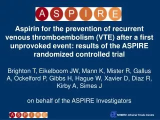 Aspirin for the prevention of recurrent venous thromboembolism (VTE) after a first
