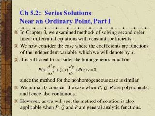 Ch 5.2: Series Solutions Near an Ordinary Point, Part I