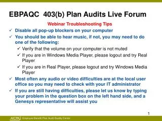 EBPAQC 403(b) Plan Audits Live Forum