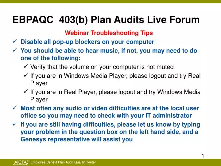 ebpaqc 403 b plan audits live forum