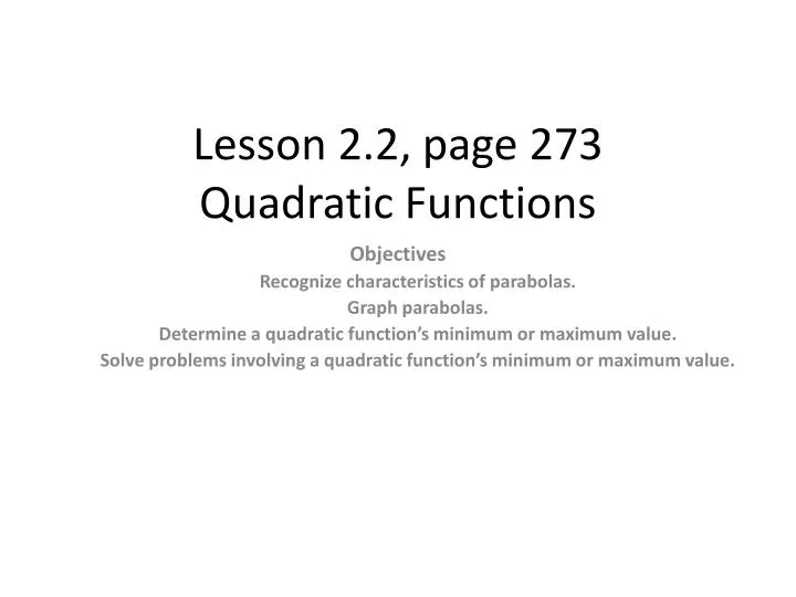 lesson 2 2 page 273 quadratic functions