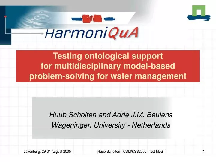 testing ontological support for multidisciplinary model based problem solving for water management