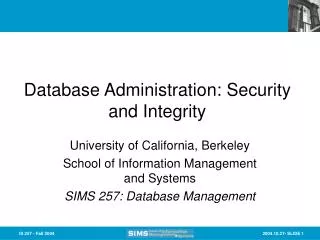 Database Administration: Security and Integrity