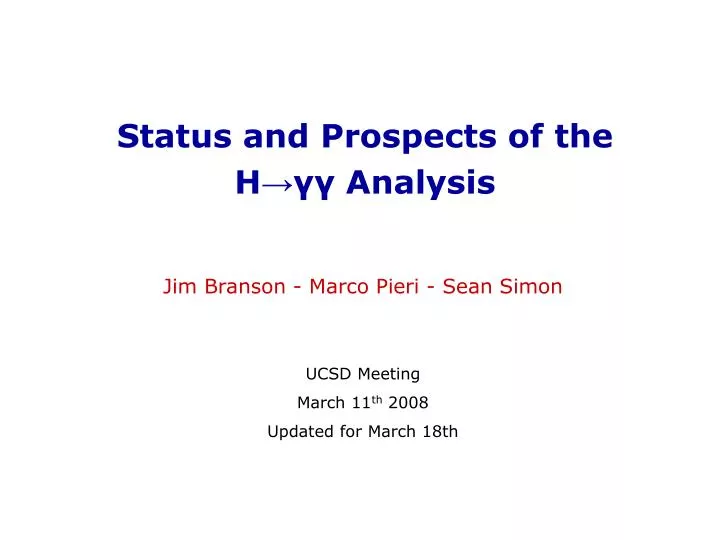 status and prospects of the h analysis