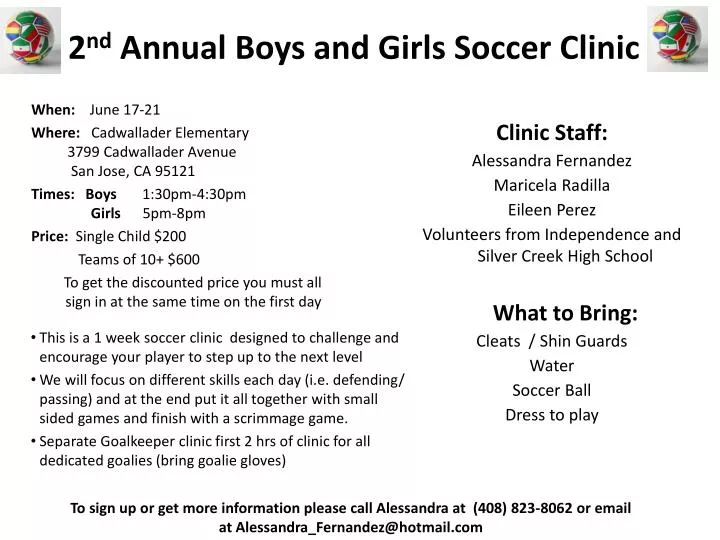 2 nd annual boys and girls soccer clinic
