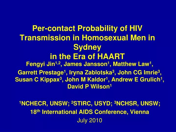 per contact probability of hiv transmission in homosexual men in sydney in the era of haart