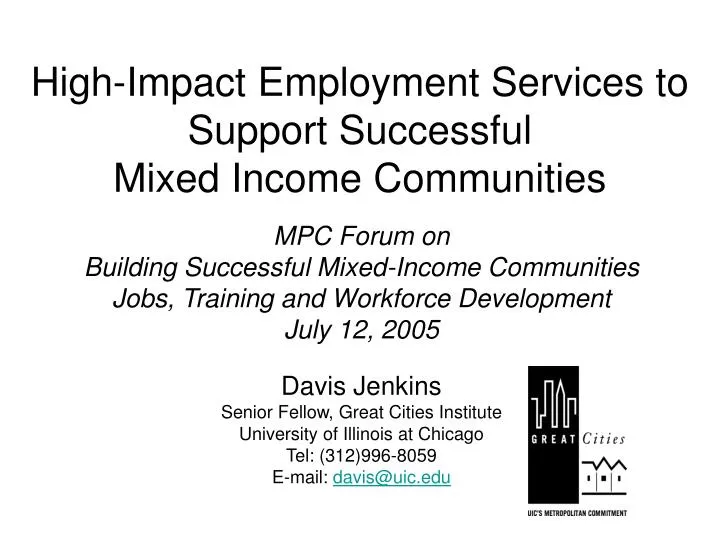 high impact employment services to support successful mixed income communities