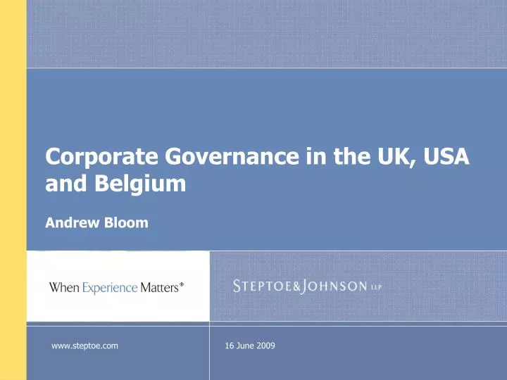 corporate governance in the uk usa and belgium