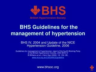 BHS Guidelines for the management of hypertension