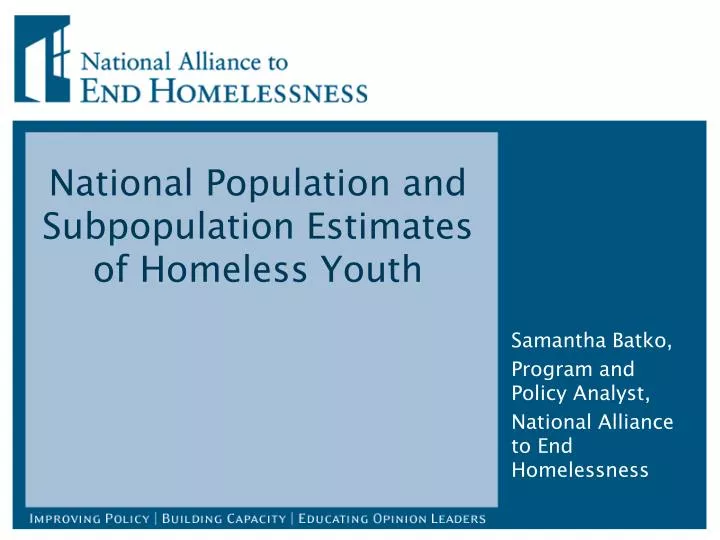 national population and subpopulation estimates of homeless youth