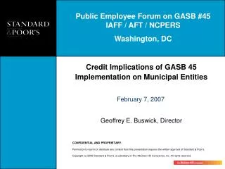 Credit Implications of GASB 45 Implementation on Municipal Entities