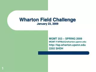 Wharton Field Challenge January 23, 2009