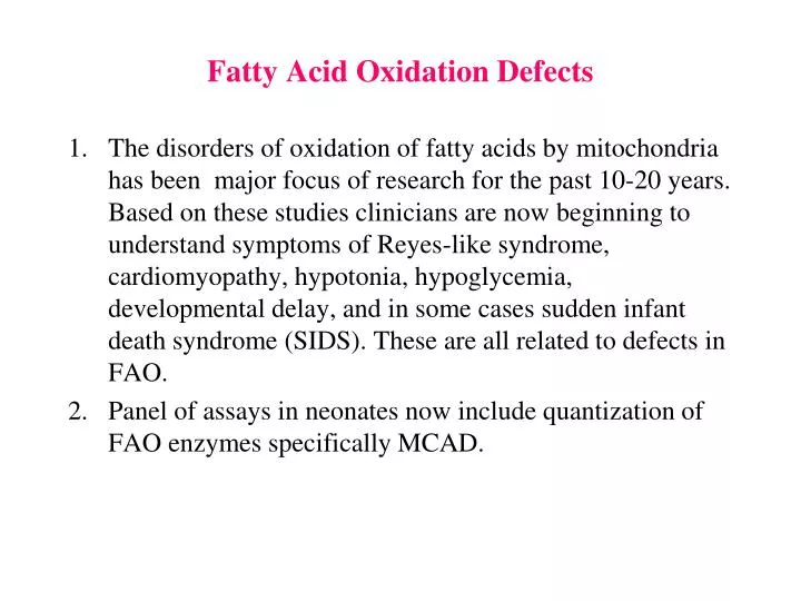fatty acid oxidation defects