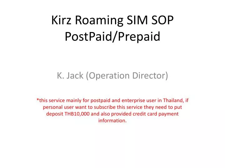 kirz roaming sim sop postpaid prepaid