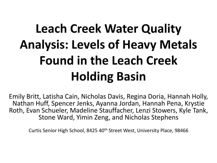 leach creek water quality analysis levels of heavy metals found in the leach creek holding basin