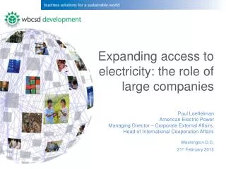 Expanding access to electricity: the role of large companies Paul Loeffelman