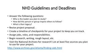 NHD Guidelines and Deadlines