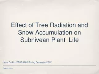 Effect of Tree Radiation and Snow Accumulation on Subnivean Plant Life