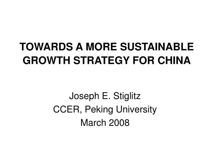 towards a more sustainable growth strategy for china