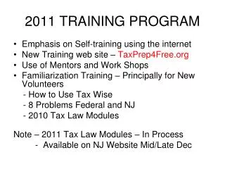 2011 TRAINING PROGRAM