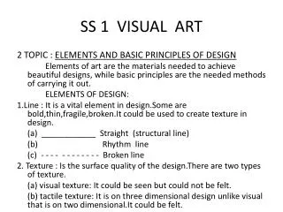 SS 1 VISUAL ART