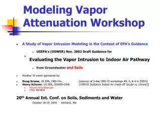 Modeling Vapor Attenuation Workshop