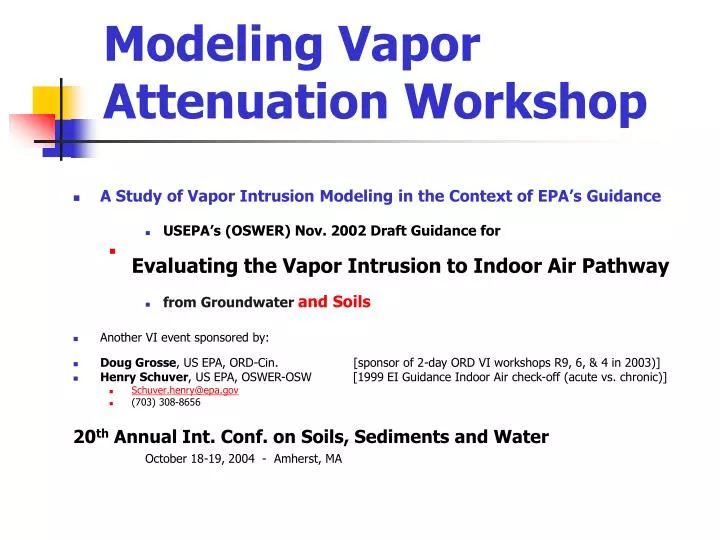 modeling vapor attenuation workshop