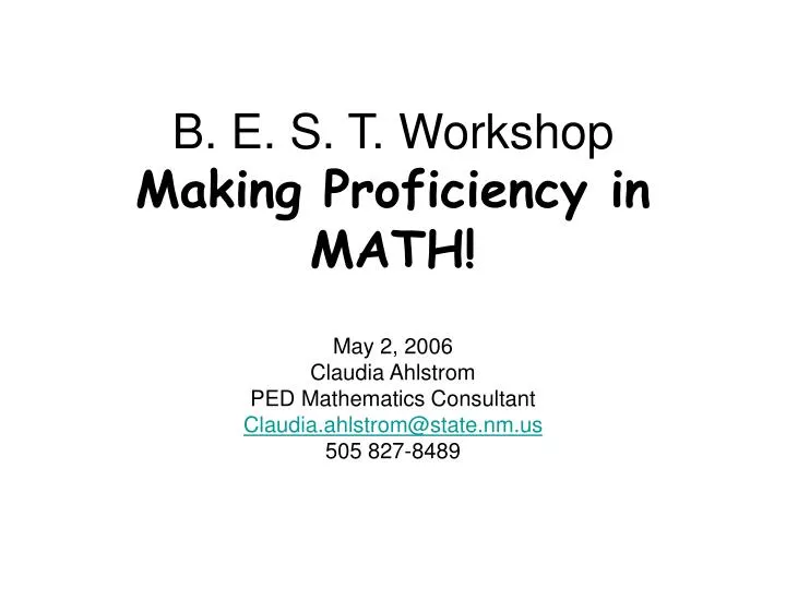 b e s t workshop making proficiency in math