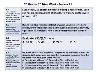 5 th Grade- 3 rd Nine Weeks Review #1