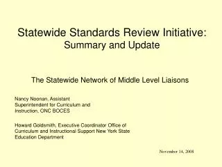 Statewide Standards Review Initiative: Summary and Update