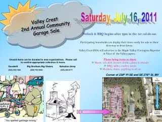 Valley Crest 2nd Annual Community Garage Sale
