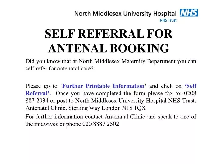 self referral for antenal booking