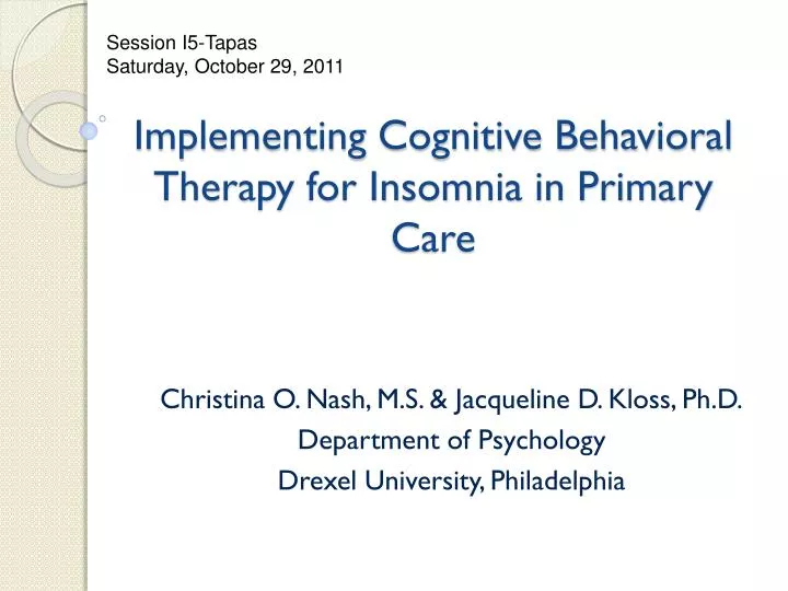 implementing cognitive behavioral therapy for insomnia in primary care