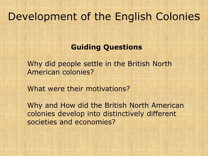 development of the english colonie s