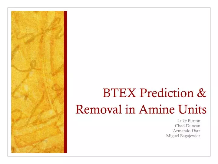 btex prediction removal in amine units