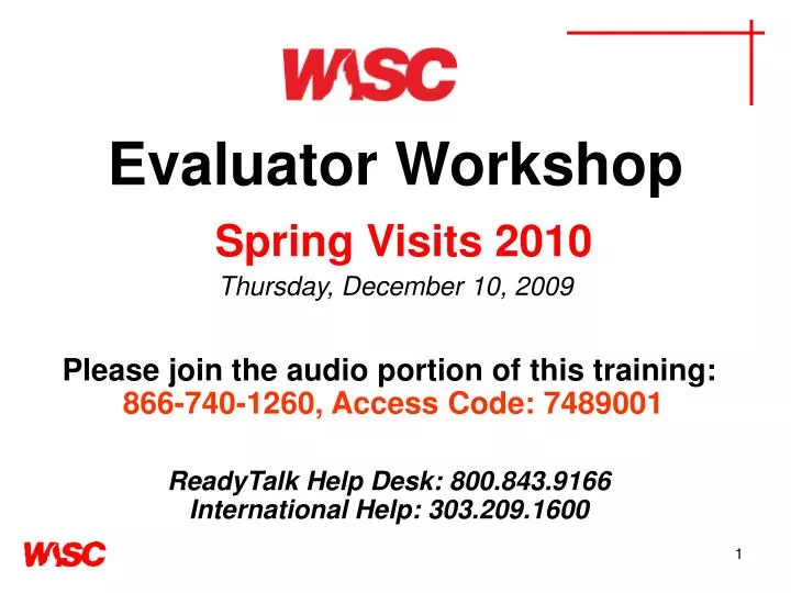 evaluator workshop spring visits 2010 thursday december 10 2009