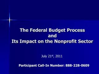 The Federal Budget Process and Its Impact on the Nonprofit Sector