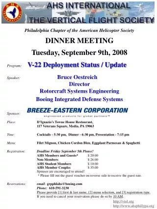 Philadelphia Chapter of the American Helicopter Society DINNER MEETING