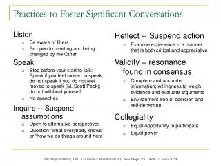 Practices to Foster Significant Conversations
