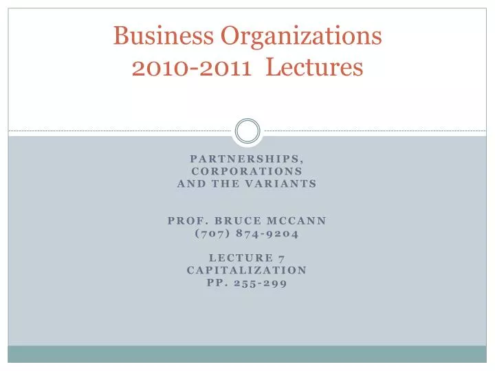 business organizations 2010 2011 lectures
