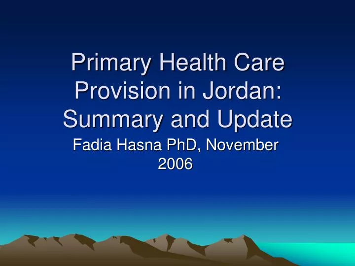 primary health care provision in jordan summary and update