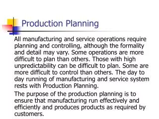 Production Planning