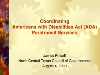 Coordinating Americans with Disabilities Act (ADA) Paratransit Services