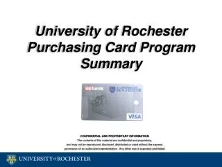 University of Rochester Purchasing Card Program Summary