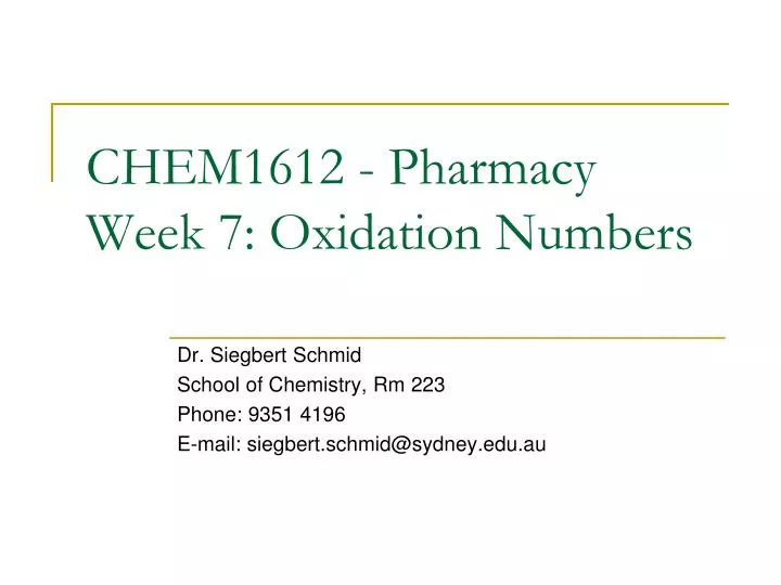 chem1612 pharmacy week 7 oxidation numbers