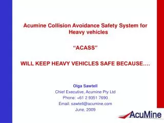 Acumine Collision Avoidance Safety System for Heavy vehicles “ACASS”