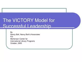 The VICTORY Model for Successful Leadership